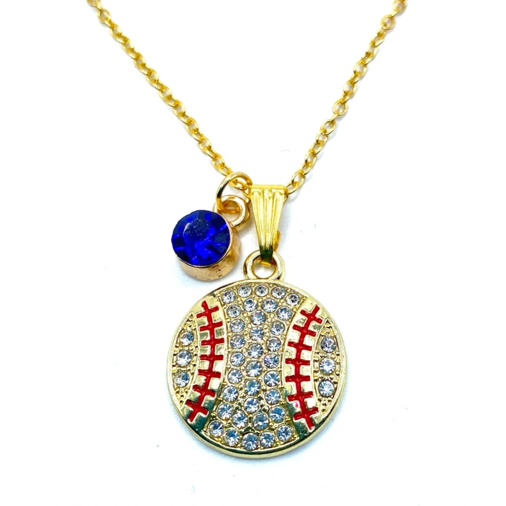 Baseball Necklace Gold Rhinestone - Picture 5 of 7